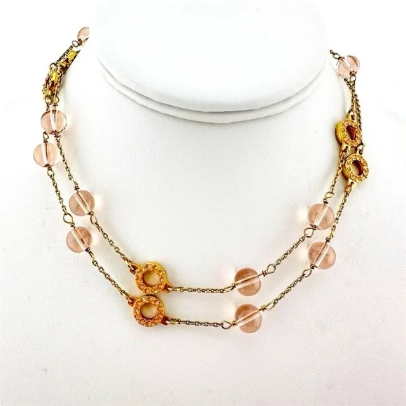 J Crew Necklace in Pink with Rhinestones and Gold Tone Setting and Chain - Picture 1 of 6